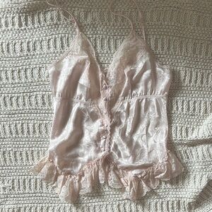Vintage Emily Daniell Lace Trimmed Pink Teddy